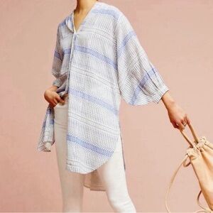 Anthropologie Maeve Lena Yarn Dyed Tunic Top Boho 100%Cotton Oversized Medium
